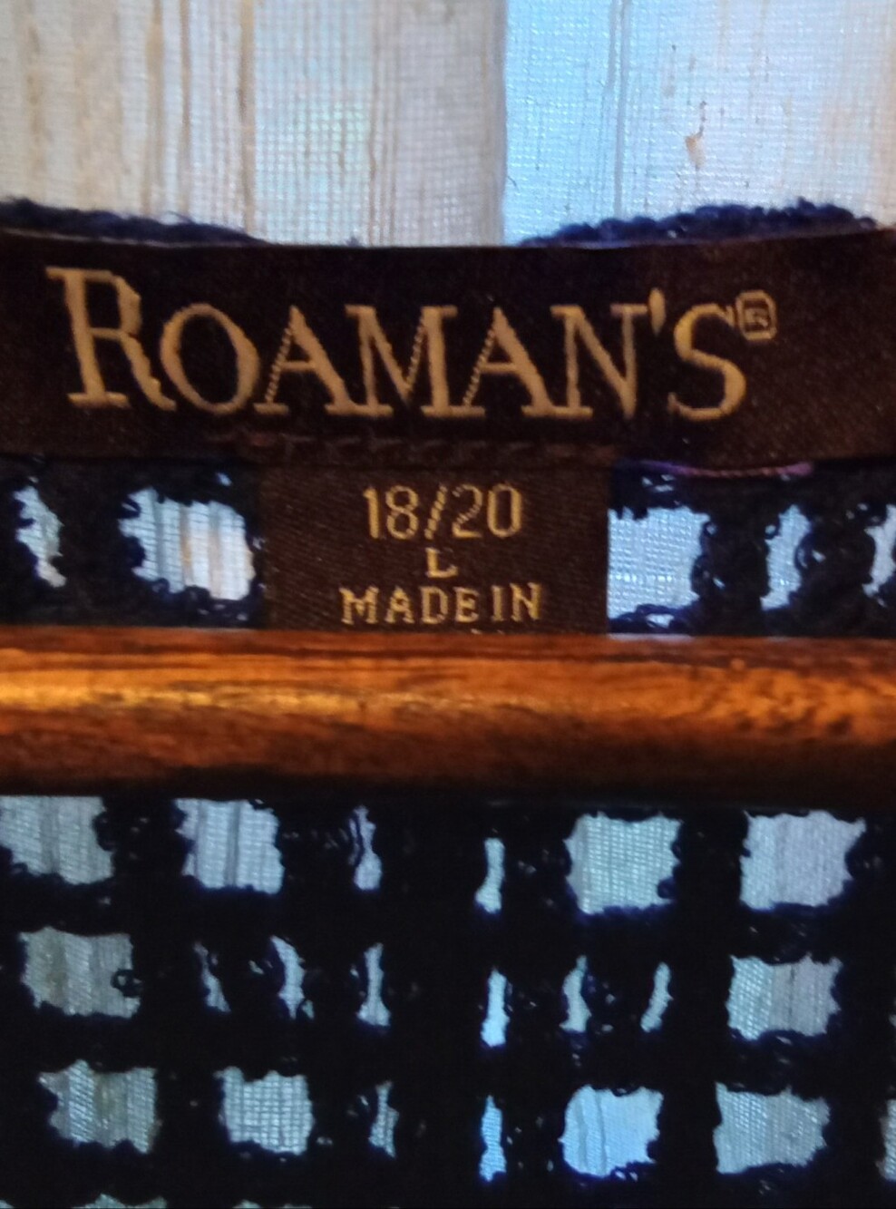 Roaman's Navy Open-Knit V-Neck Crochet Cardigan - Picture 3 of 3